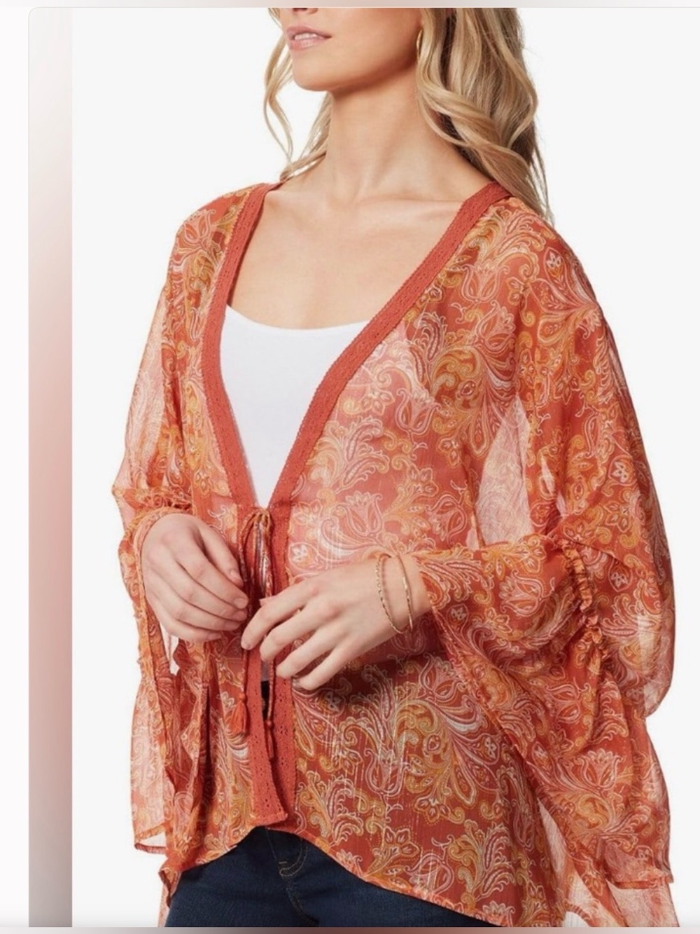 Jessica Simpson Paisley Tie-Front Kimono Top